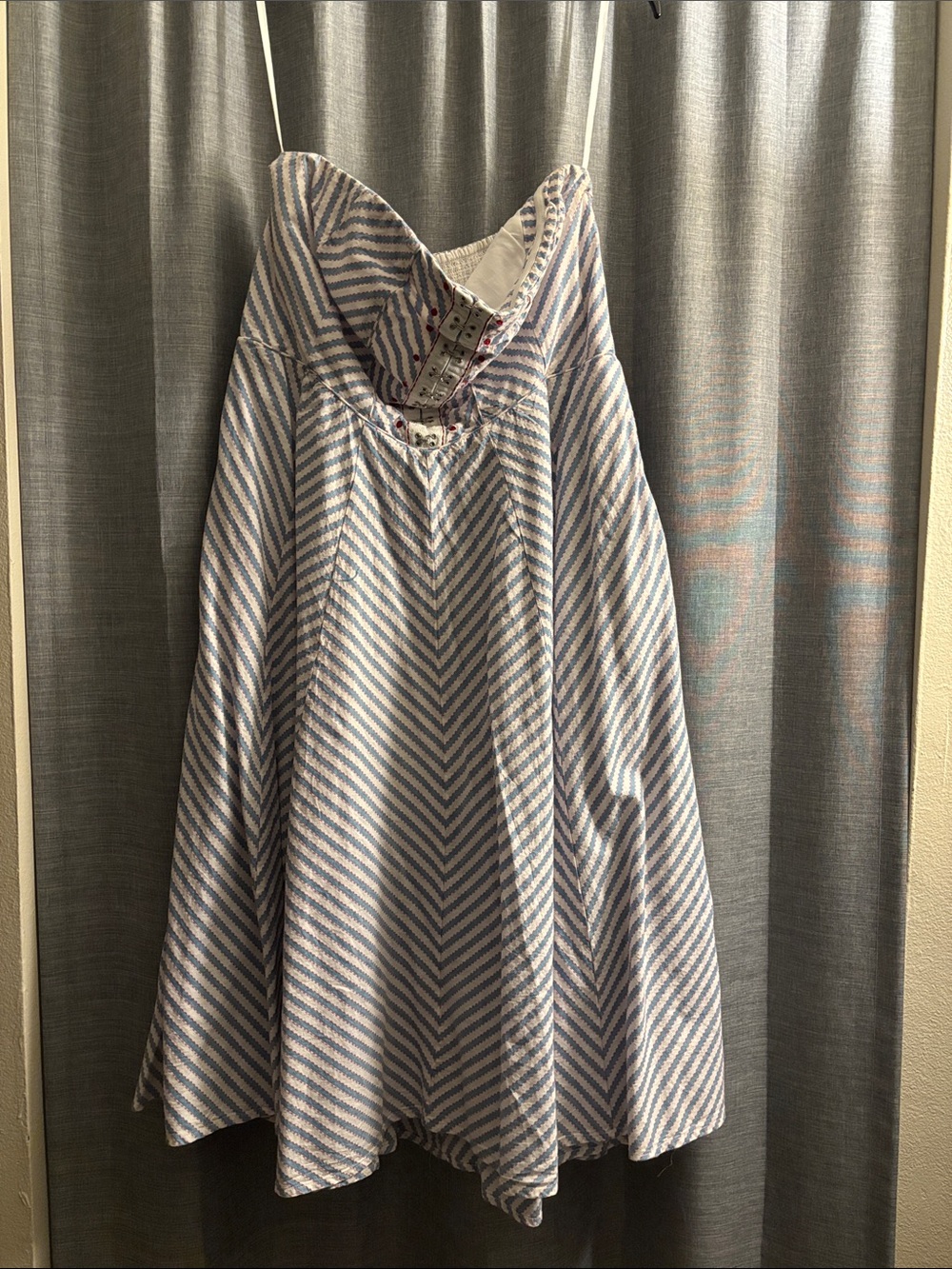 Maeve Blue and White Striped Sundress with Lace-Up Front